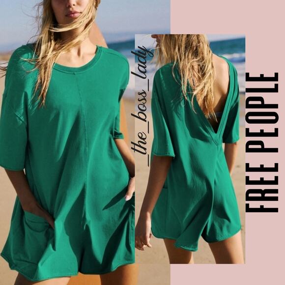 Free People hot shot romper one-piece onesie jumpsuit cotton v-neck tee romper